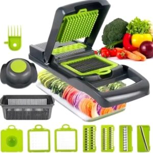 16-in-1 Multifunctional Vegetable Chopper & Fruit Cutter Set with Corers, Pitters & Collection Basket – Kitchen Slicer & Shredder Tool