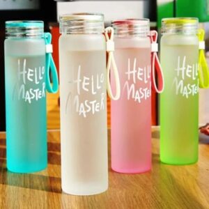 Hello Master 480ml Glass Water Bottle – Stylish Leak-Proof Bottle for School, College & Office