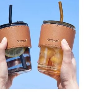 Juice Cup with Straw – 450ml Glass Drinking Cup with Lid and Reusable Straw